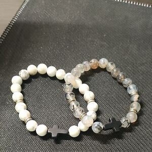 Elegant Black and White Beaded Bracelet Set
